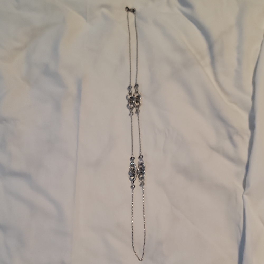 Elegant Silver-Tone Beaded Long Necklace